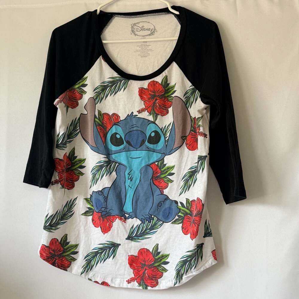 Disney Lilo & Stitch Tropical Hibiscus Floral Raglan T-Shirt Size XL